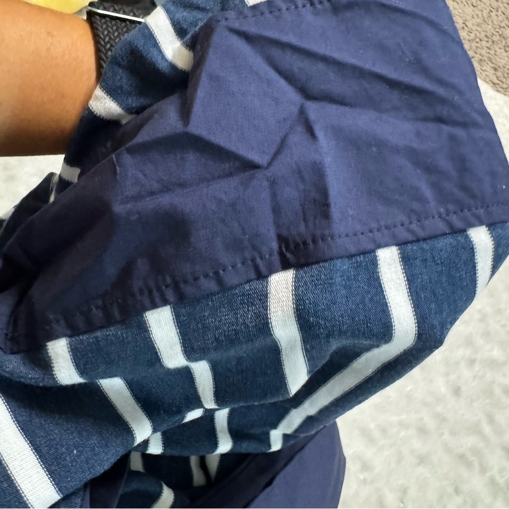 NWT- CHASER Navy Blue & White Nautical Striped Pullover Contrast Fabric Hoodie - Picture 10 of 12